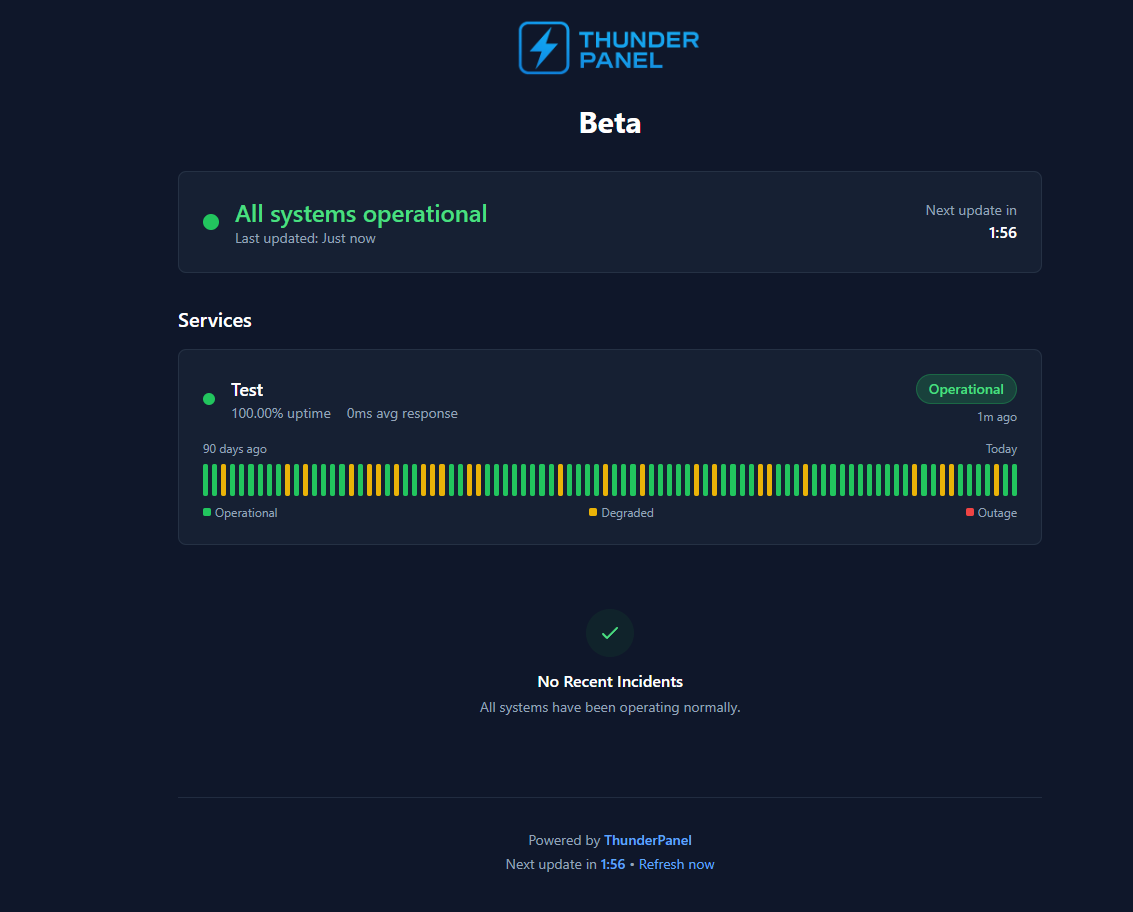 ThunderPanel Status Page